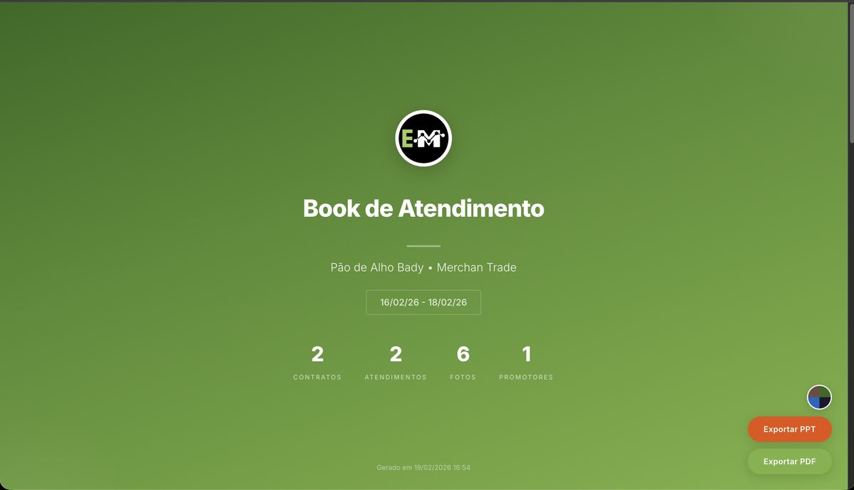 Book de atendimento para industrias - relatorio visual com fotos e dados da marca